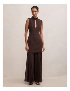 Pearl High Neck Underlay Dress in Brown