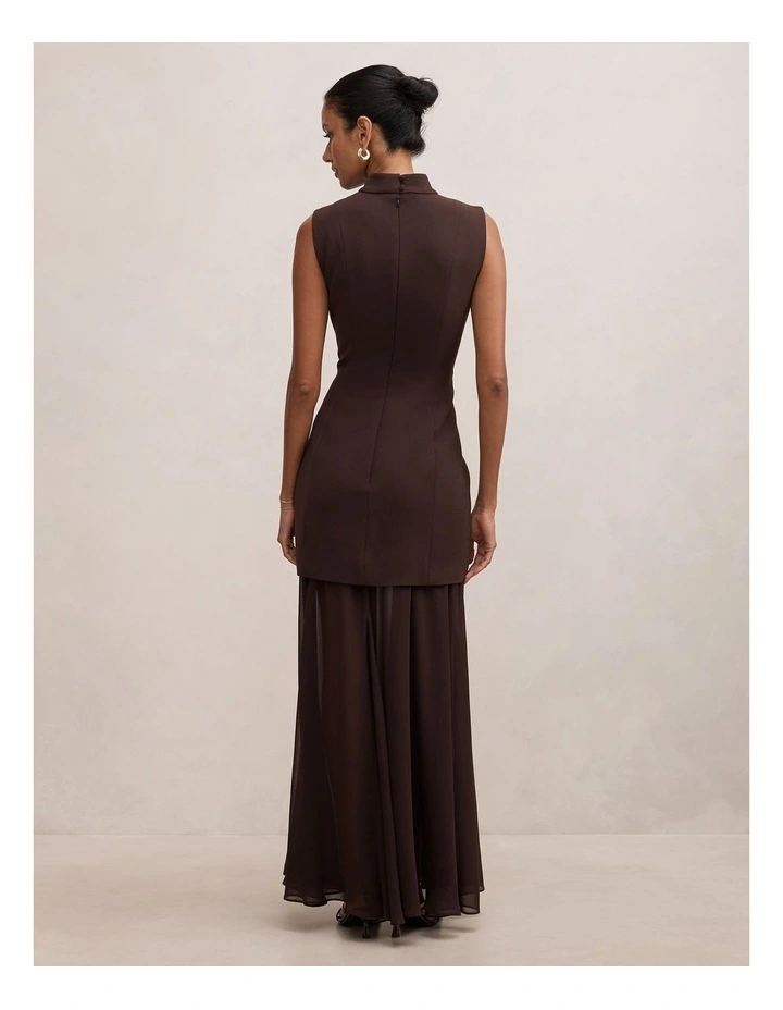 Pearl High Neck Underlay Dress in Brown image 2