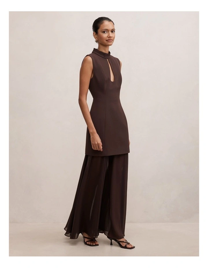 Pearl High Neck Underlay Dress in Brown image 3