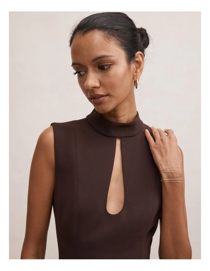 Pearl High Neck Underlay Dress in Brown image 4