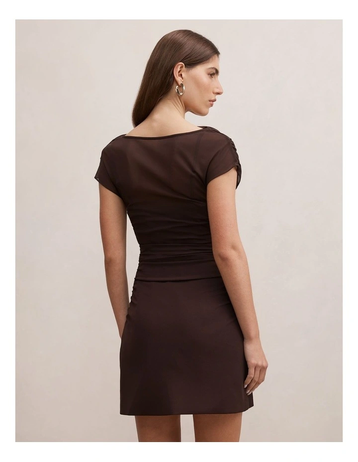 Vivianna Mesh Overlay Mini Dress in Brown image 2