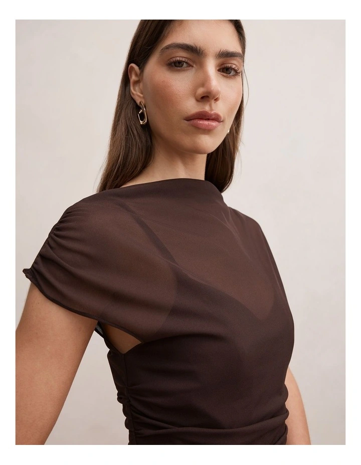 Vivianna Mesh Overlay Mini Dress in Brown image 4