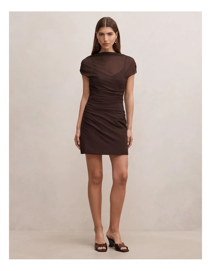 Vivianna Mesh Overlay Mini Dress in Brown image 5