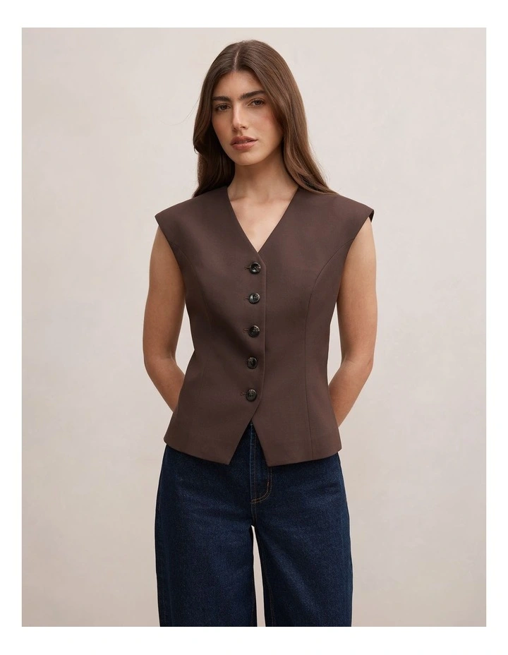 Orla Sleeveless Blazer in Chocolate image 1