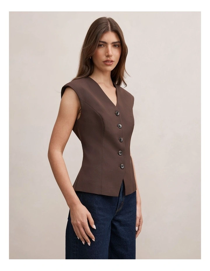 Orla Sleeveless Blazer in Chocolate image 3