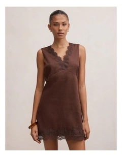 Zali Lace Linen Mini Dress in Brown