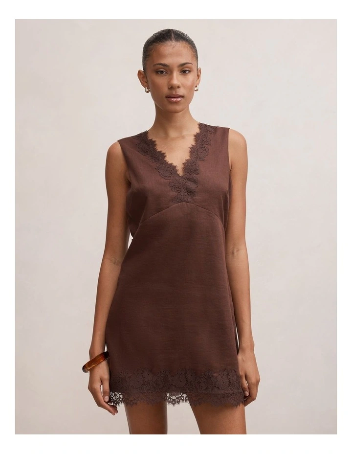 Zali Lace Linen Mini Dress in Brown image 1