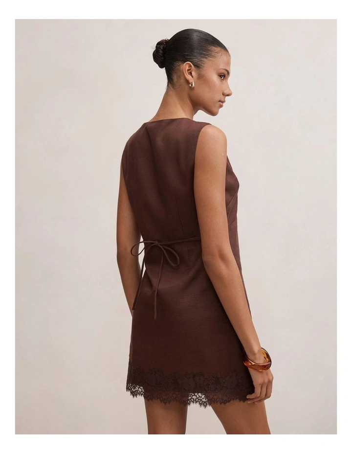 Zali Lace Linen Mini Dress in Brown image 2
