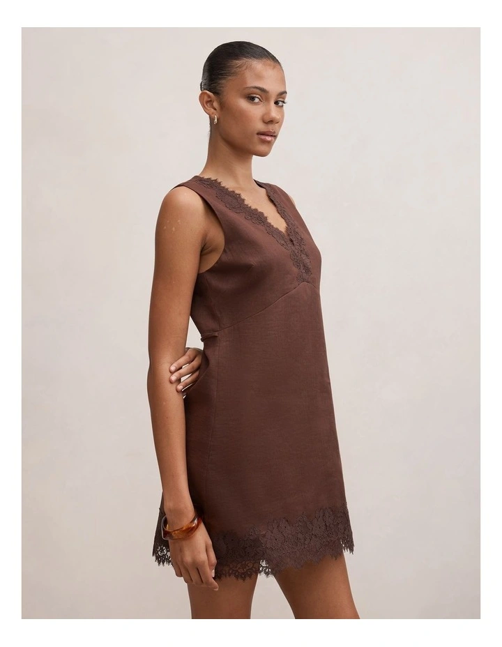 Zali Lace Linen Mini Dress in Brown image 3
