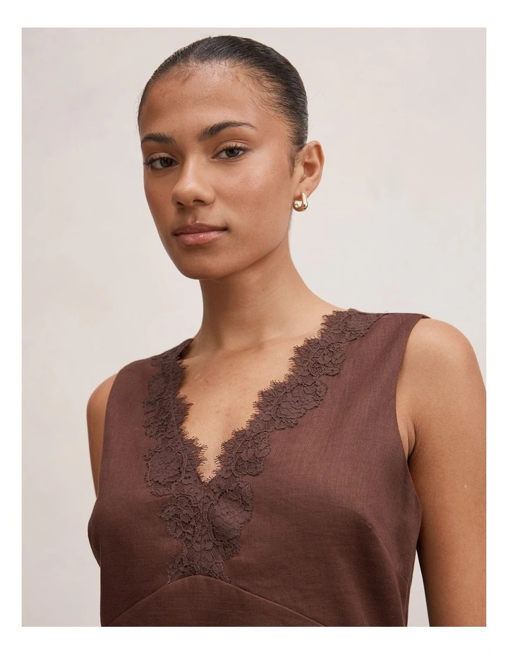 Zali Lace Linen Mini Dress in Brown image 4