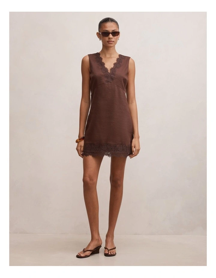 Zali Lace Linen Mini Dress in Brown image 5