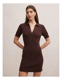 Darci Polo Collar Knitted Dress in Brown