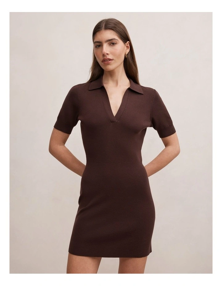 Darci Polo Collar Knitted Dress in Brown image 1