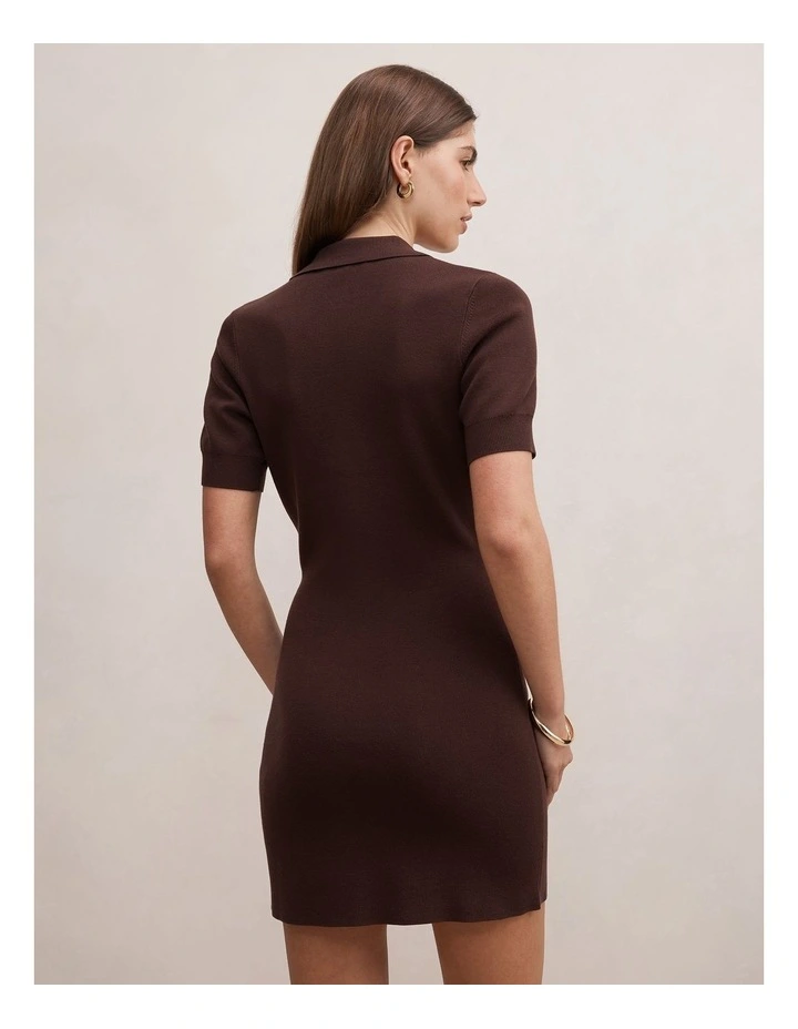 Darci Polo Collar Knitted Dress in Brown image 2