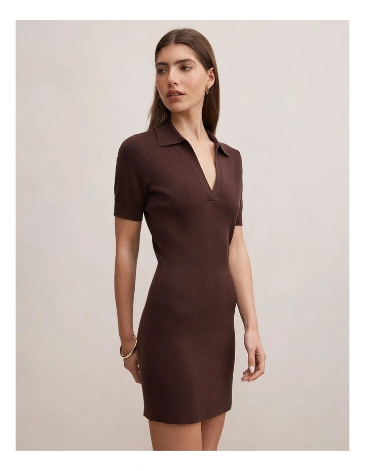 Darci Polo Collar Knitted Dress in Brown image 3