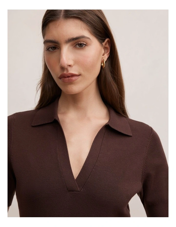 Darci Polo Collar Knitted Dress in Brown image 4
