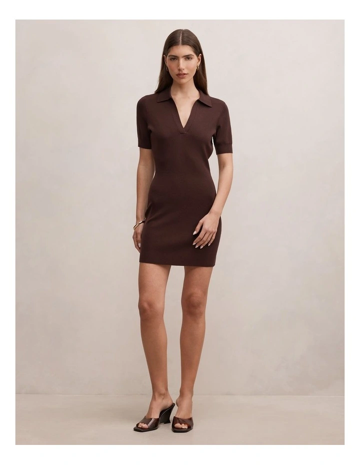 Darci Polo Collar Knitted Dress in Brown image 5