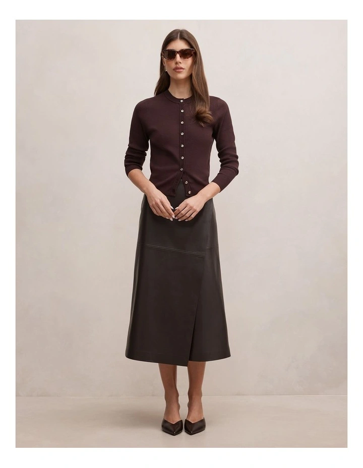 Rylee Crew Neck Cardigan in Chocolate image 5