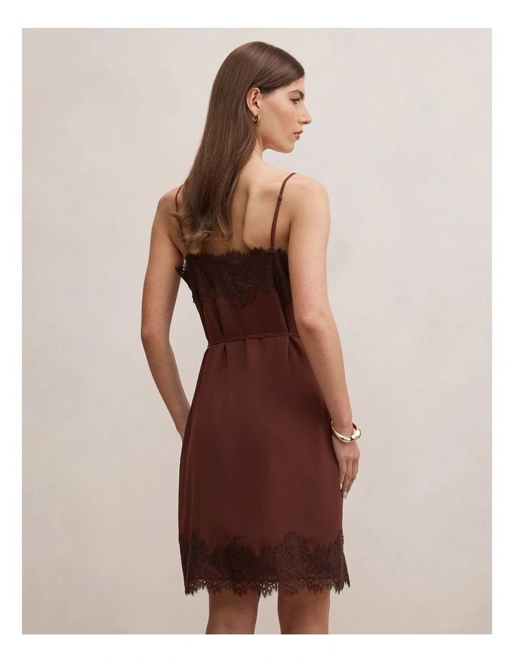 Wisteria Lace Detail Midi Dress in Brown image 2