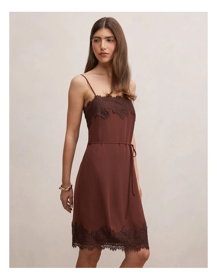 Wisteria Lace Detail Midi Dress in Brown image 3