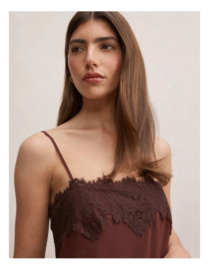 Wisteria Lace Detail Midi Dress in Brown image 4