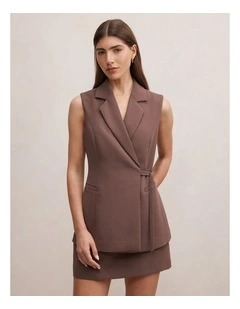 Demi Tie Sleeveless Blazer in Brown