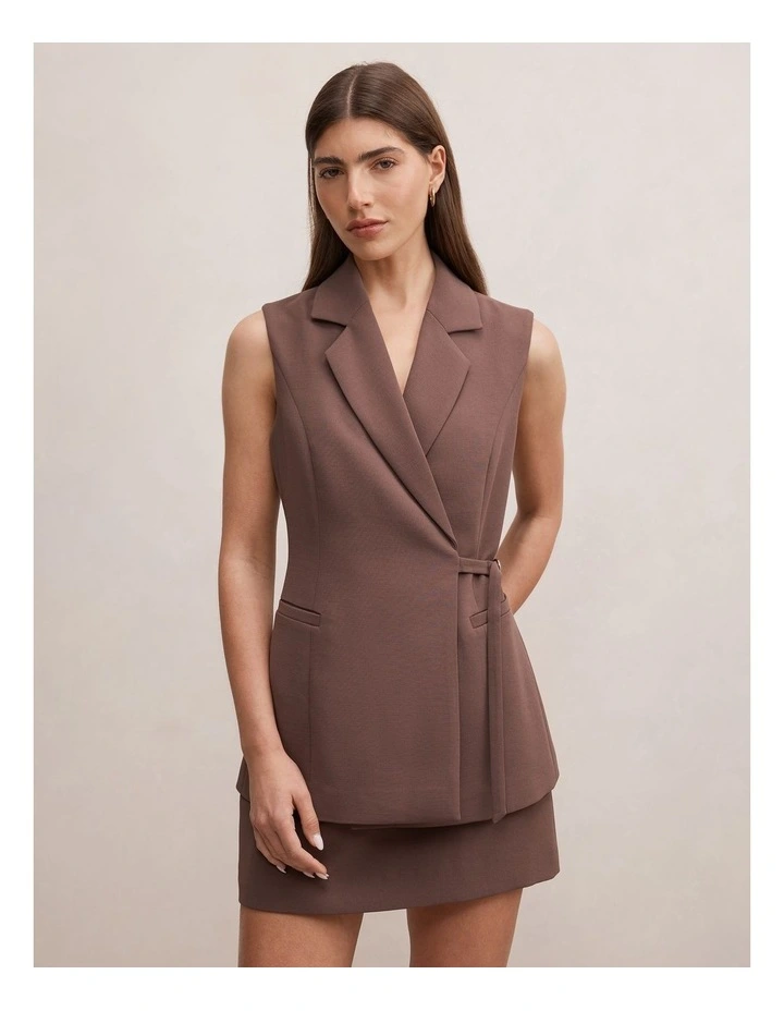 Demi Tie Sleeveless Blazer in Brown image 1
