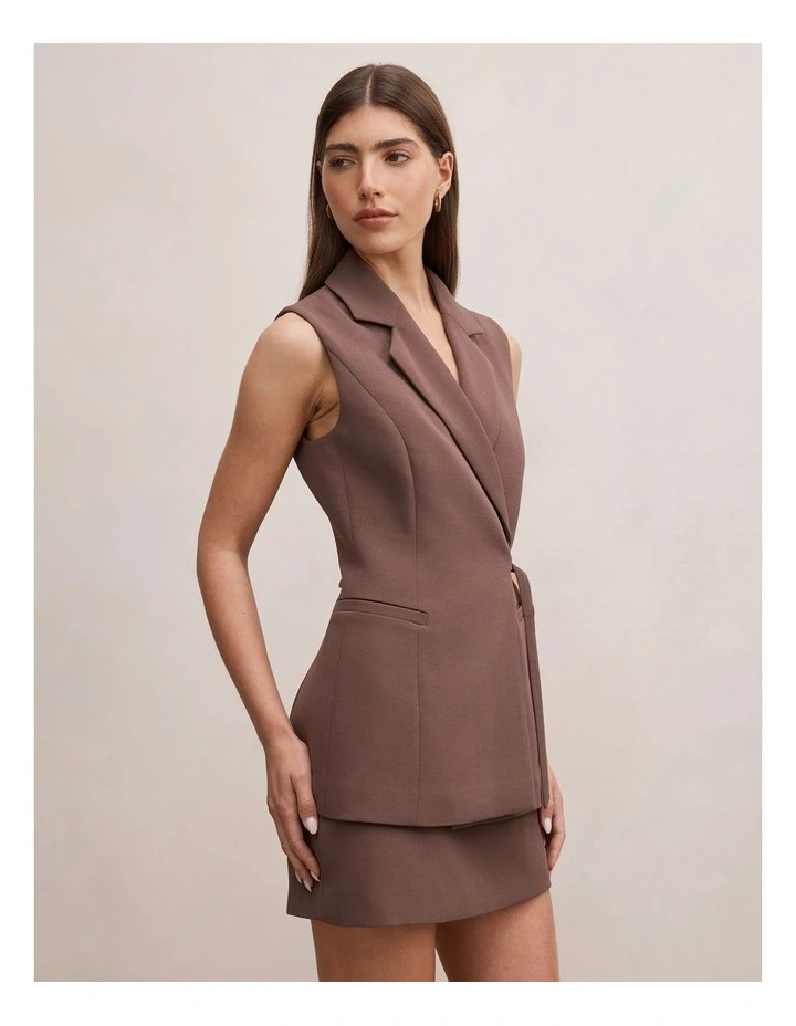 Demi Tie Sleeveless Blazer in Brown image 3