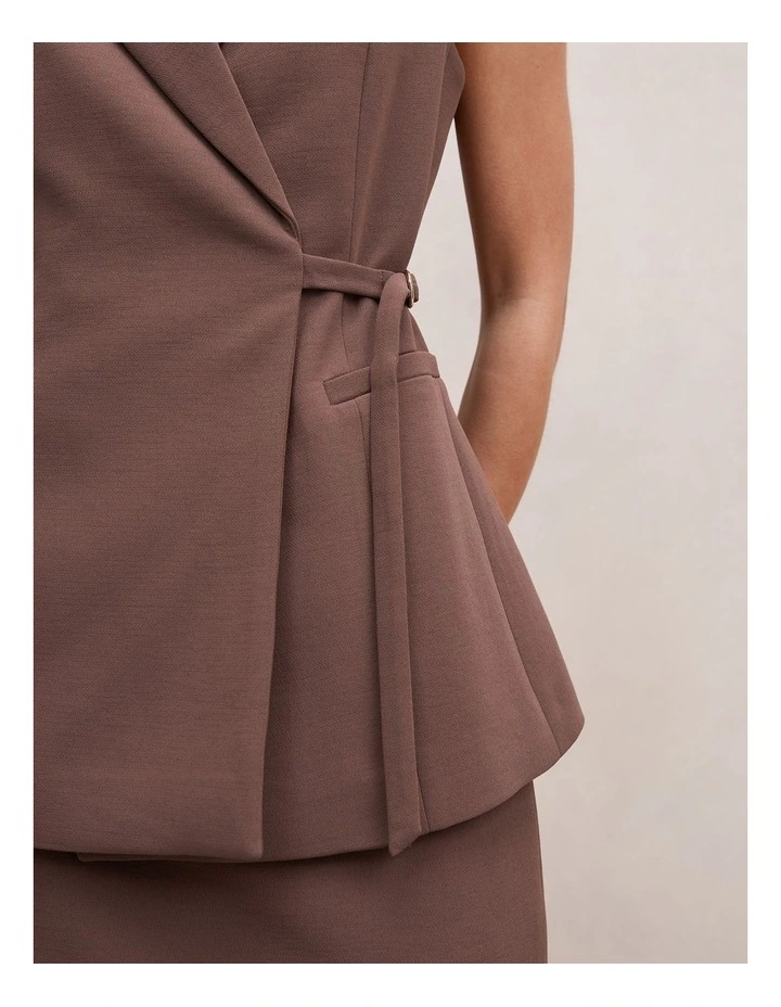 Demi Tie Sleeveless Blazer in Brown image 4