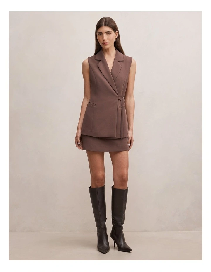 Demi Tie Sleeveless Blazer in Brown image 5
