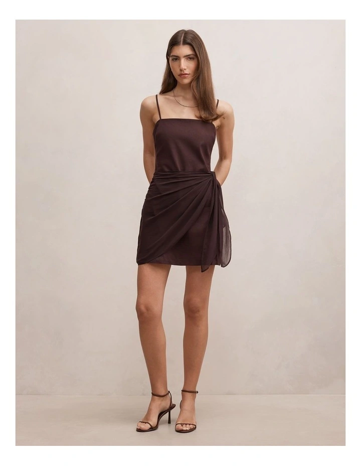 Sienna Linen Sarong Mini Dress in Chocolate image 5