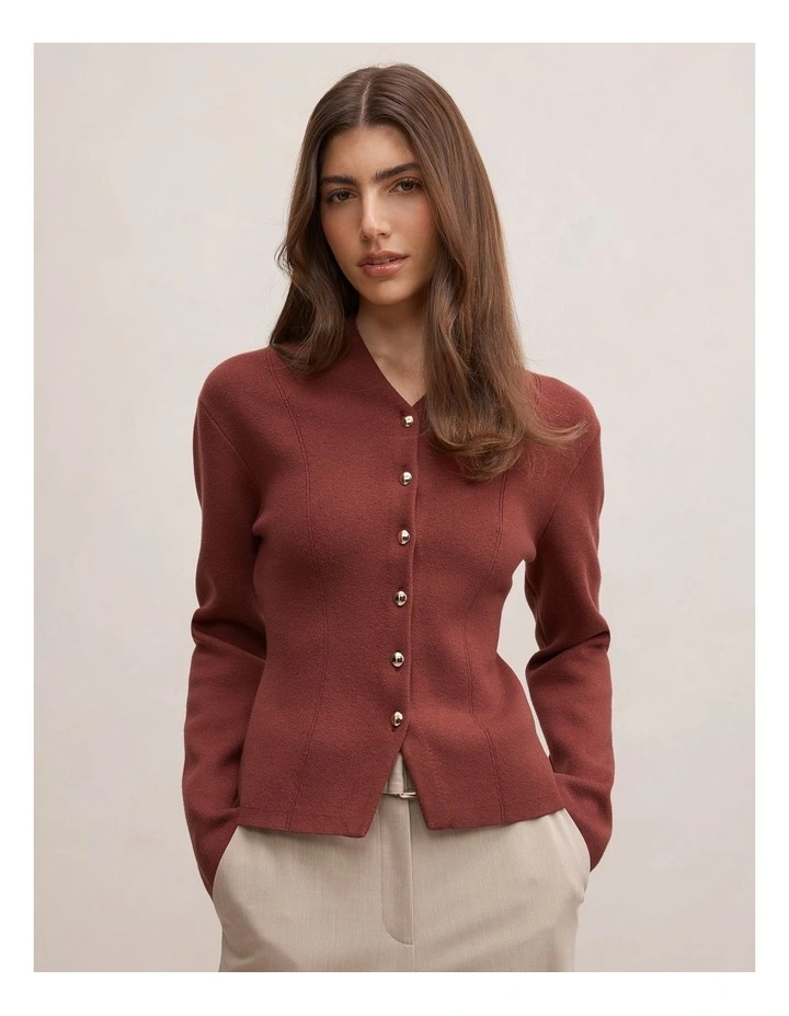 Ophelia Sculpted Knitted Cardigan in Hot Chocolate image 1