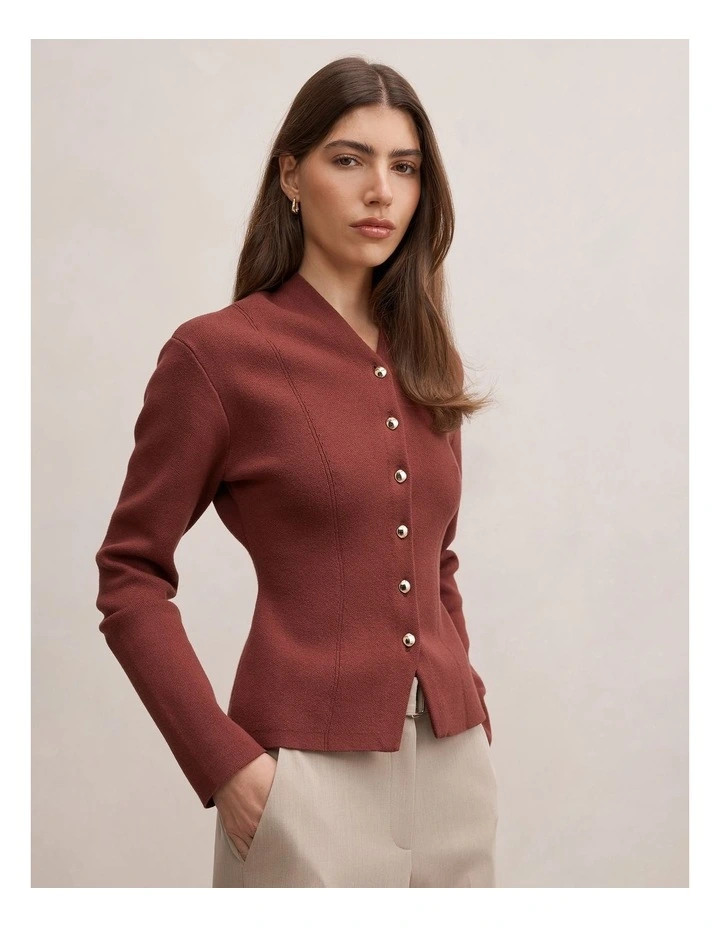 Ophelia Sculpted Knitted Cardigan in Hot Chocolate image 3