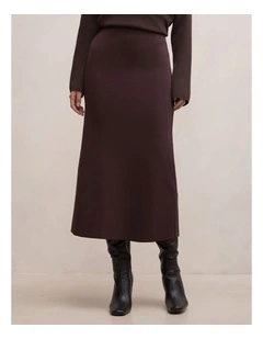 Ayva Knitted Midi Skirt in Brown