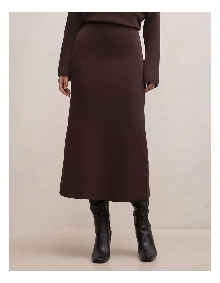 Ayva Knitted Midi Skirt in Brown image 1