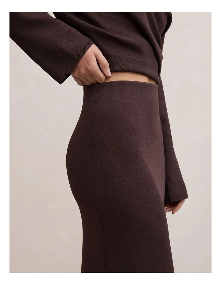 Ayva Knitted Midi Skirt in Brown image 4