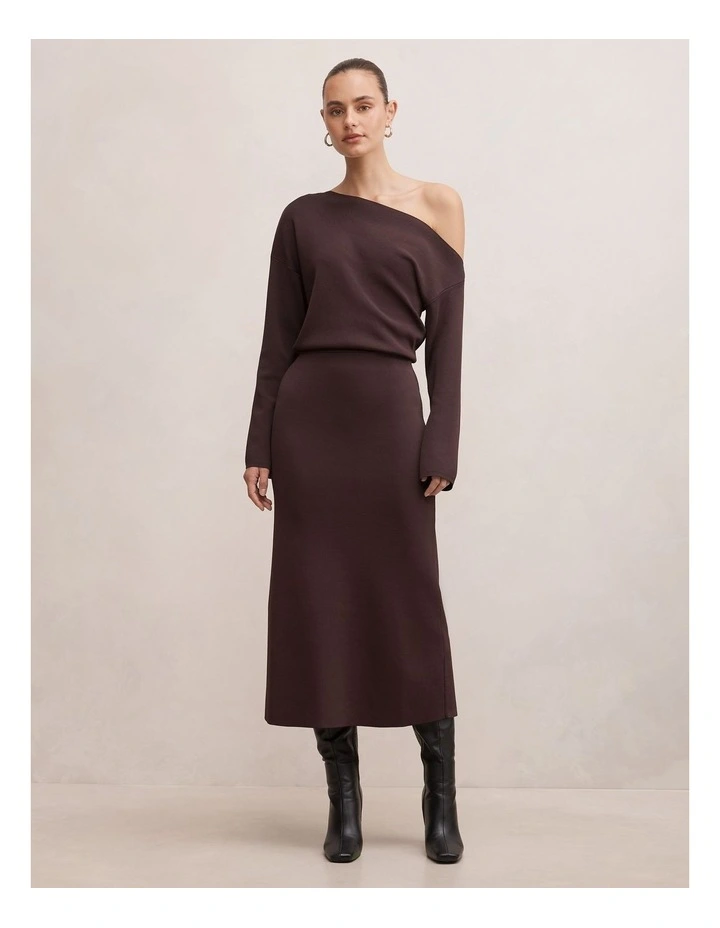 Ayva Knitted Midi Skirt in Brown image 5
