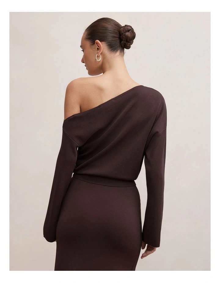 Ayva Asymmetric Knitted Top in Brown image 2