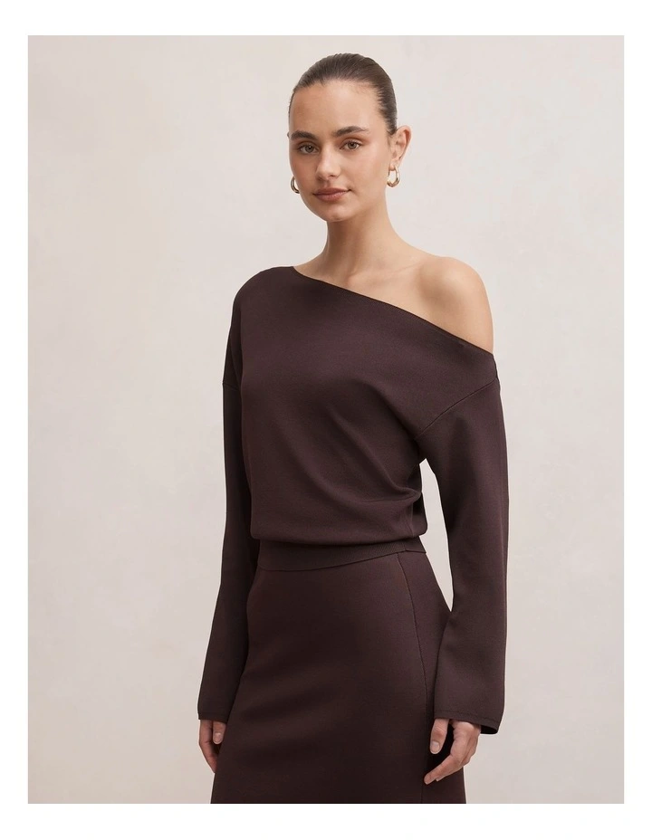 Ayva Asymmetric Knitted Top in Brown image 3