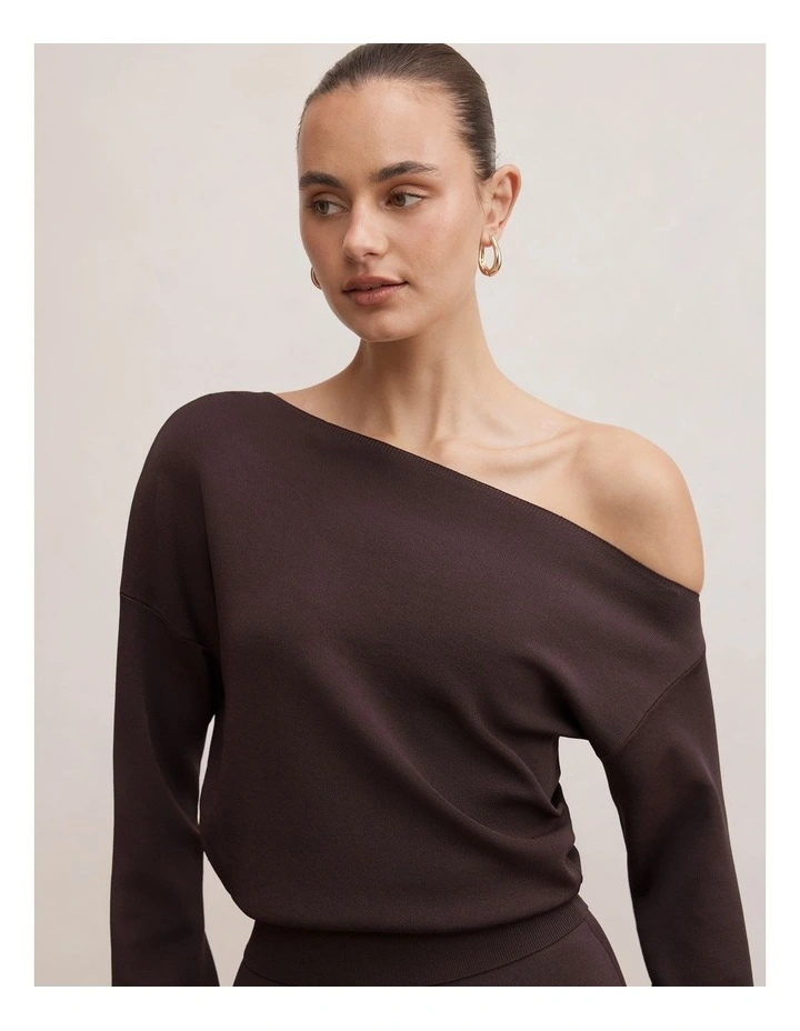 Ayva Asymmetric Knitted Top in Brown image 4