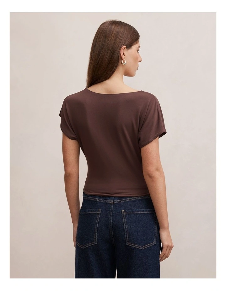 Phoebe Draped Cowl Neck Top in Brown image 2