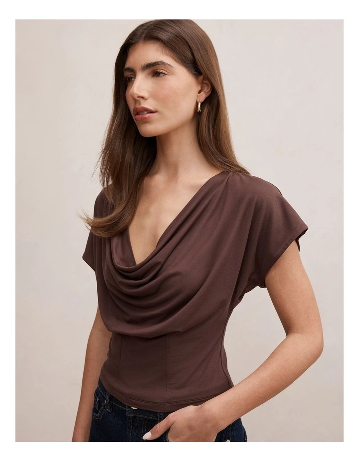 Phoebe Draped Cowl Neck Top in Brown image 4