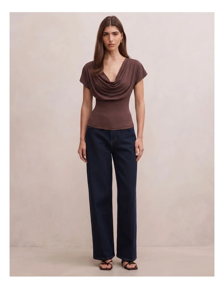 Phoebe Draped Cowl Neck Top in Brown image 5