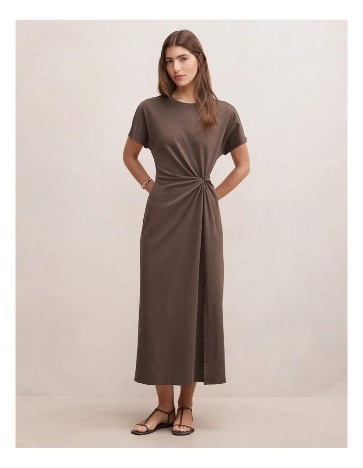 Rose T-Shirt Twist Midi Dress in Brown image 1