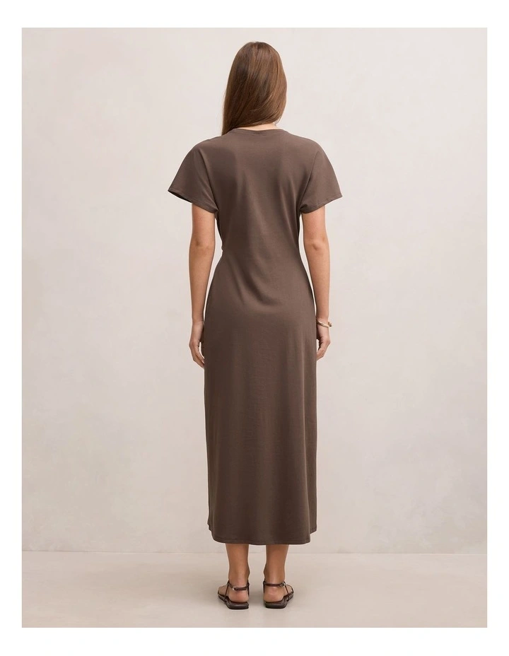 Rose T-Shirt Twist Midi Dress in Brown image 2