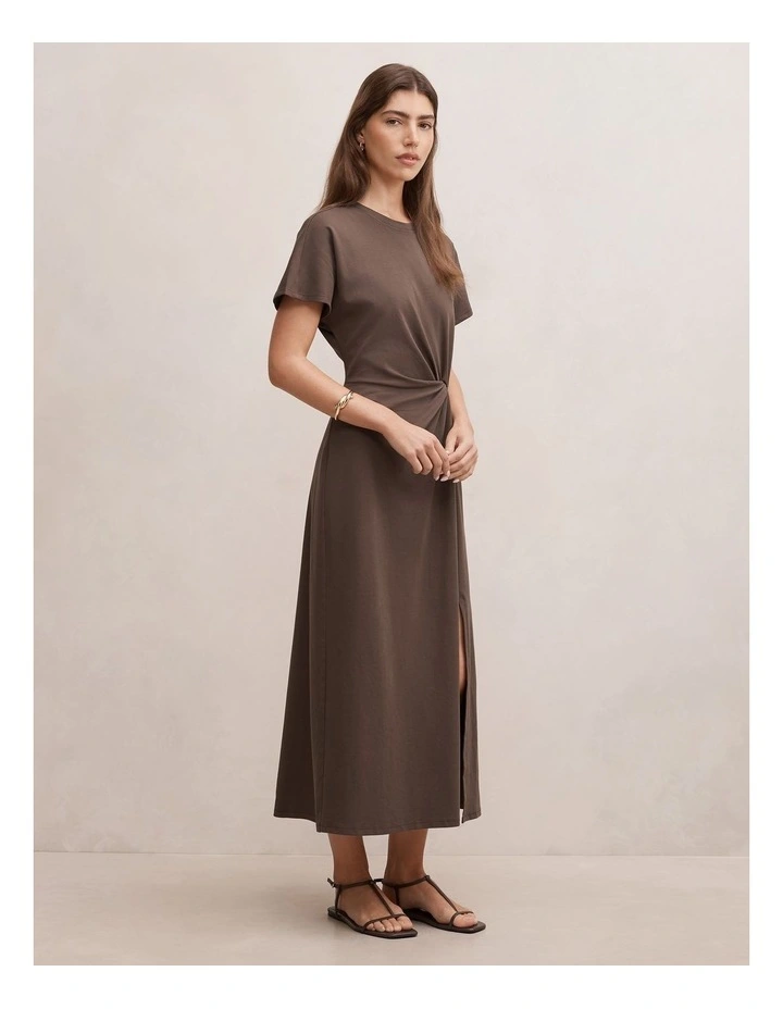 Rose T-Shirt Twist Midi Dress in Brown image 3
