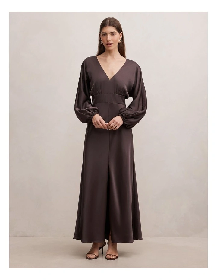 Vera Draped Batwing Maxi Dress in Chocolate image 1