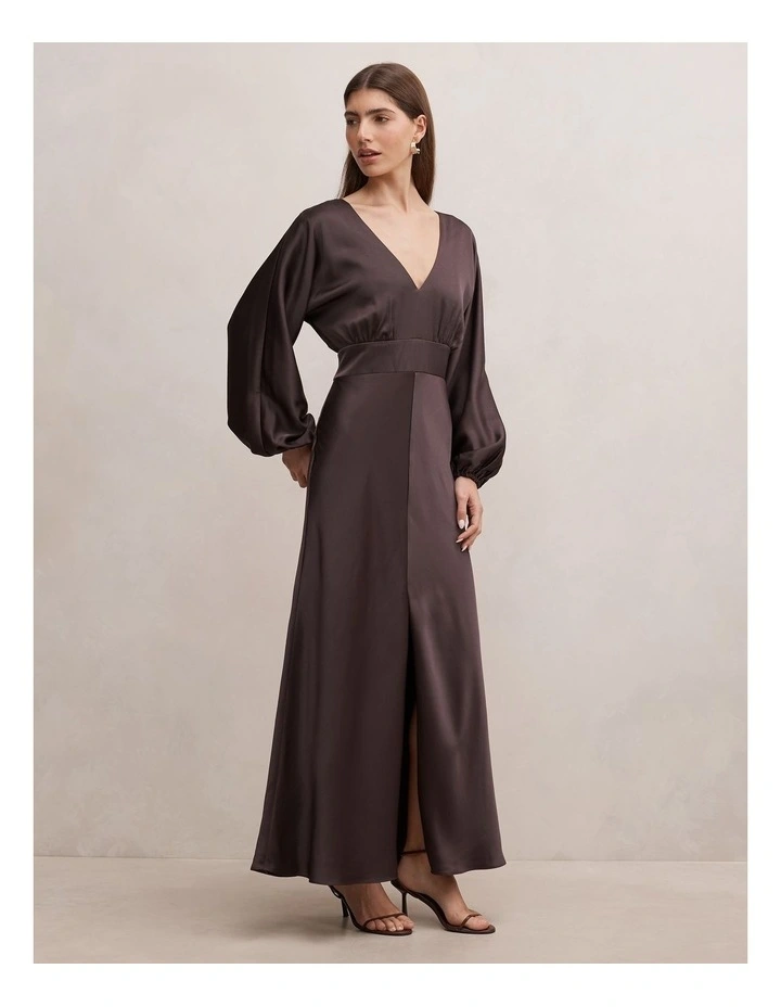 Vera Draped Batwing Maxi Dress in Chocolate image 3
