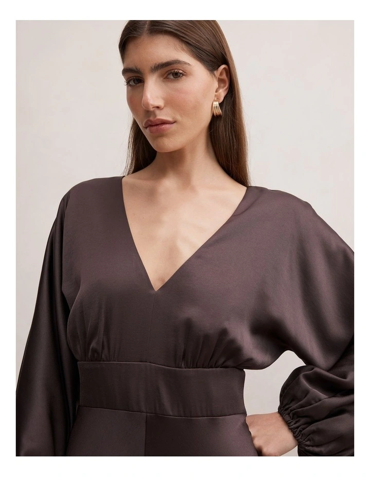 Vera Draped Batwing Maxi Dress in Chocolate image 4