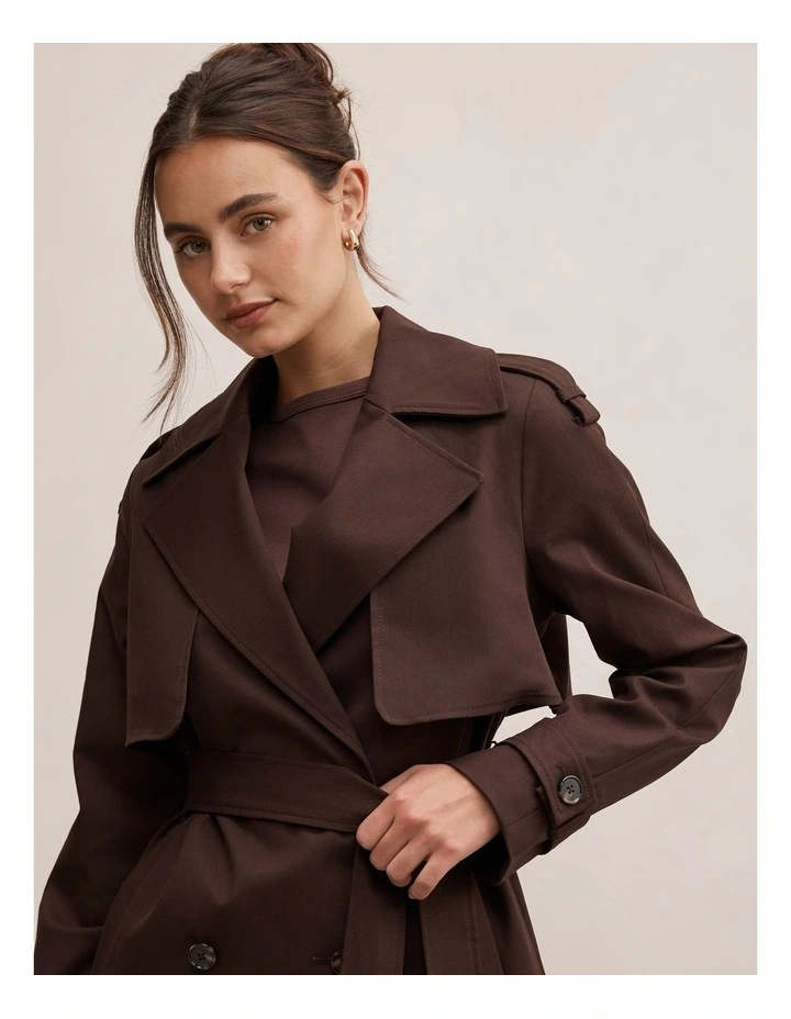 Teagan Short Trench Coat in Brown image 4